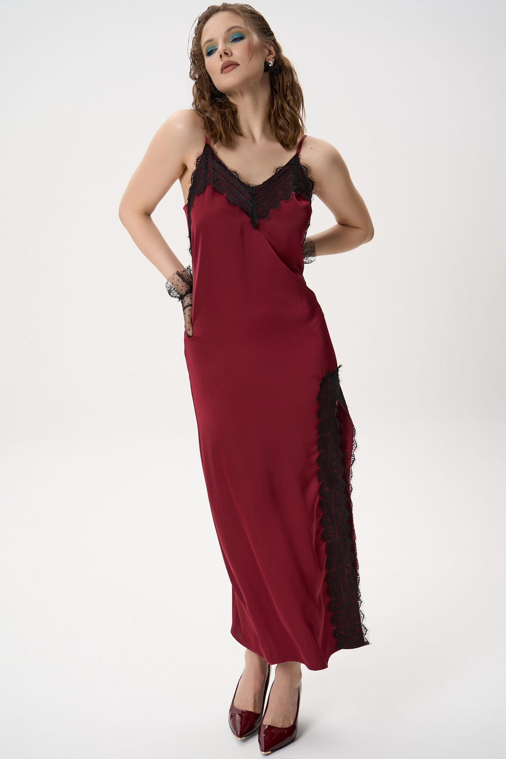 Платье  сорочка (бордовый)