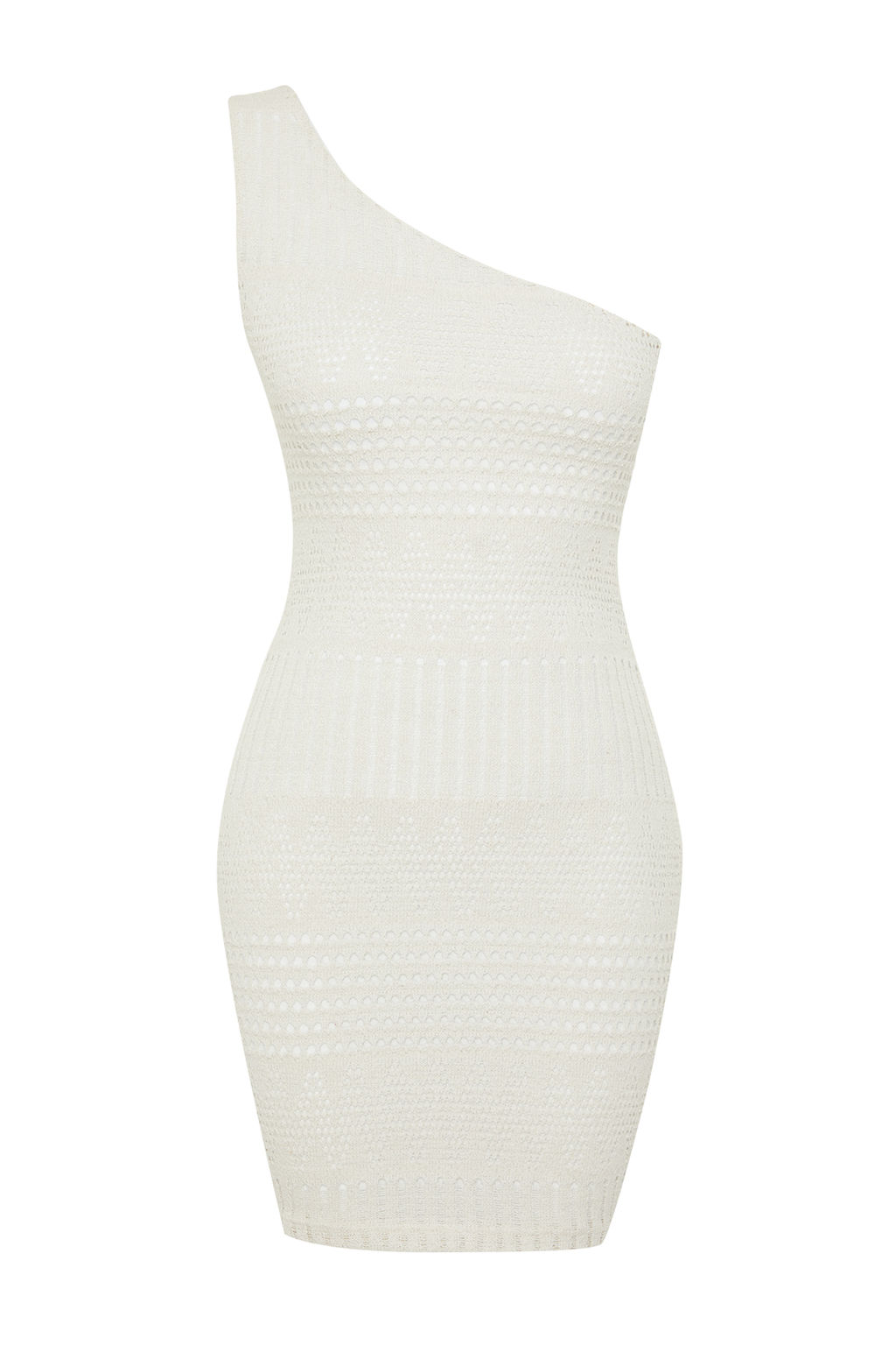 TRENDYOLMILLA Ekru Triko Gorunumlu Bodycone/Vucuda Oturan Tek Kol Mini Esnek Orme Kalem Elbise TWOSS24EL00572 фото 7