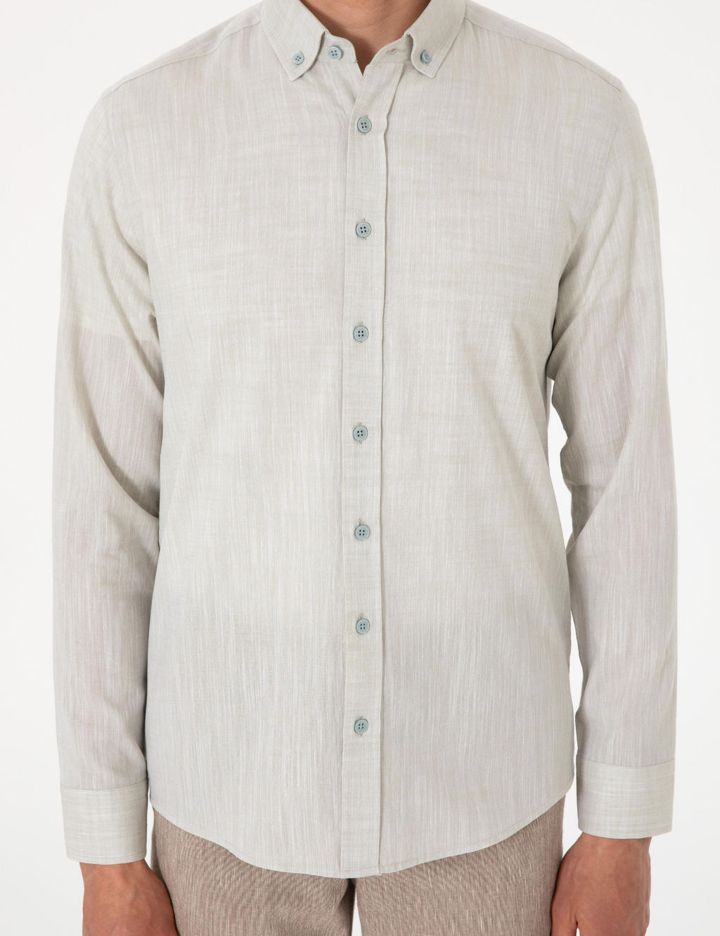 _a_la Keten G_r_n_ml_ Slim Fit Uzun Kollu G_mlek