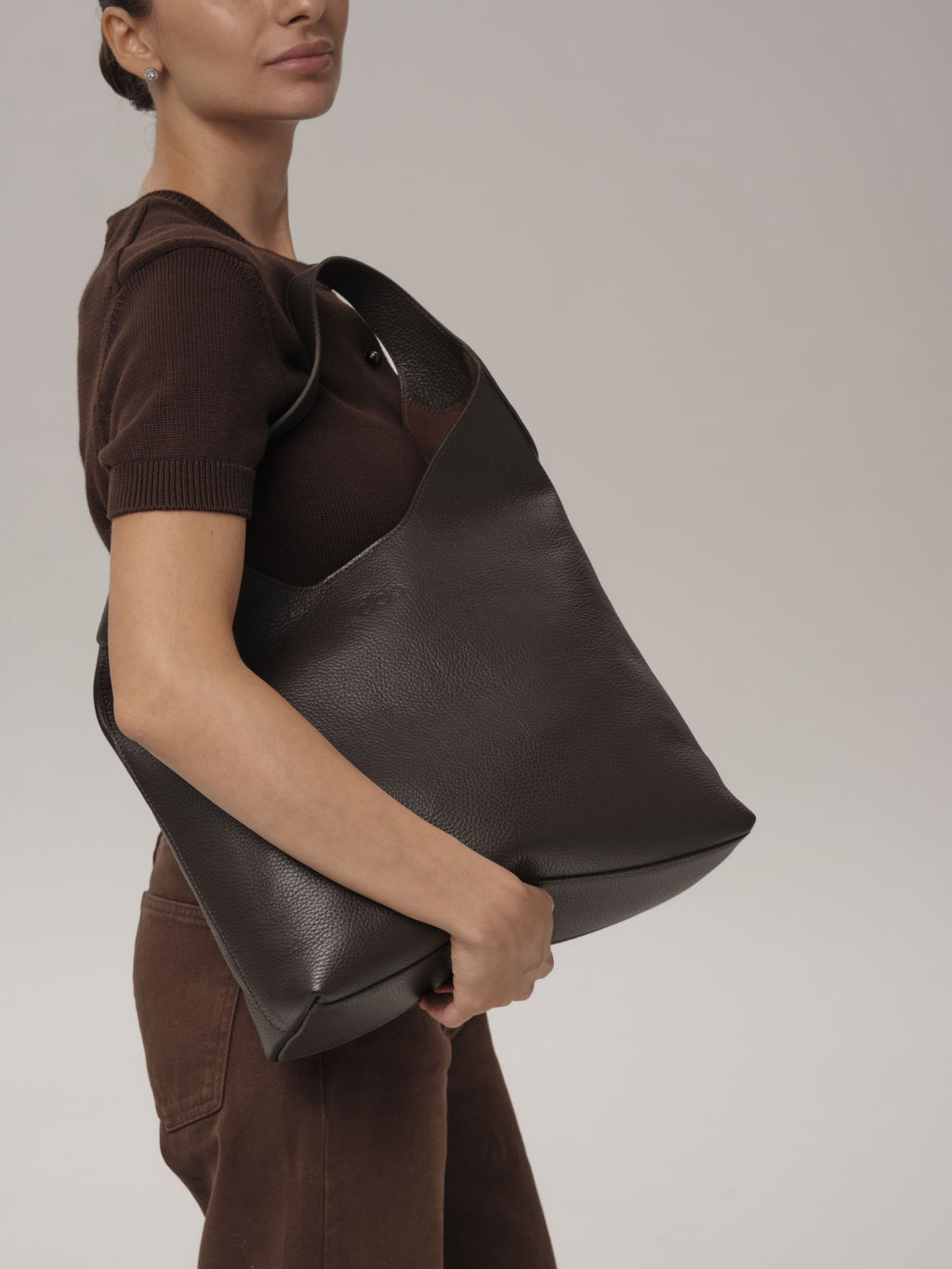 Кожаная сумка Michele DBR 31156 коричневый шоколад  фото 3