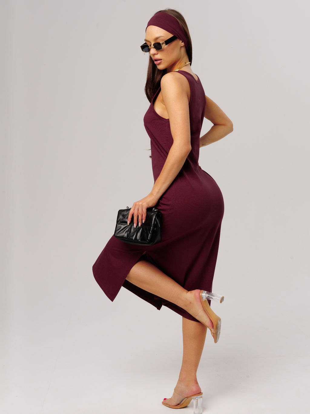 Трикотажная удлиненная туника с разрезами темно-бордовая КТ-18 (28)