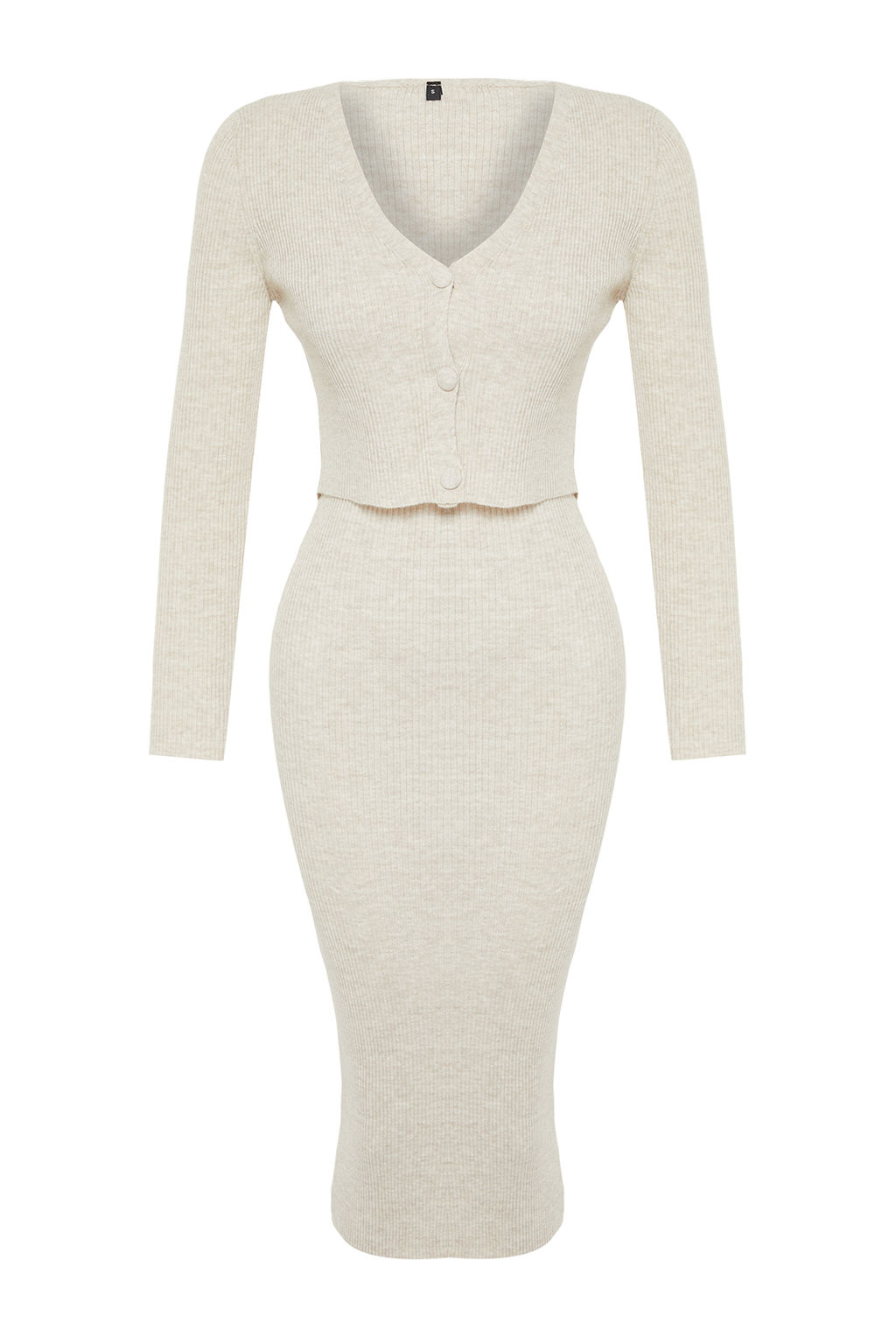 TRENDYOLMILLA Pembe Vucuda Oturan Midi Triko H?rka Elbise Tak?m TWOSS21EL0208 фото 34