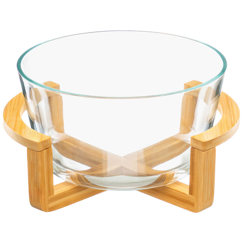 Блюдо для сервировки и запекания "GLASKRAFT" 24*21,5*13 см 2,6 л круглое с бамбуковой подставкой, размер блюда 21,5*21,5*11 см