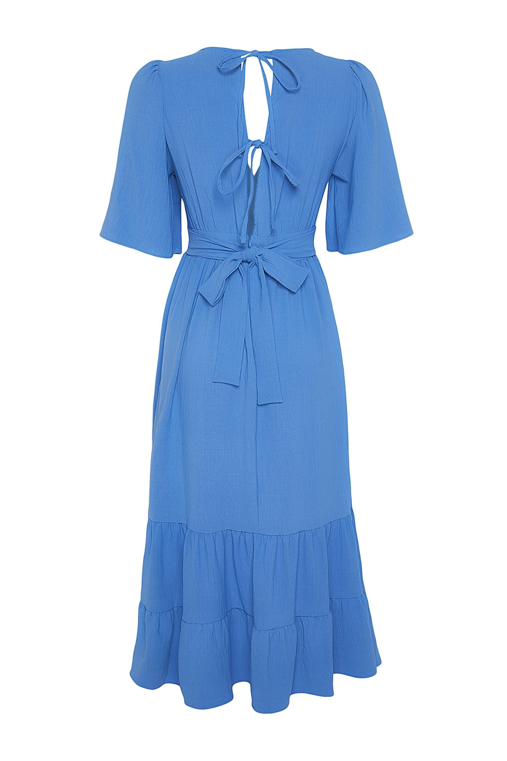 TRENDYOLMILLA Indigo Kusakl? A-Kesim Kruvaze Yaka S?rt Detayl? Midi Dokuma Elbise TWOSS23EL02164  фото 15