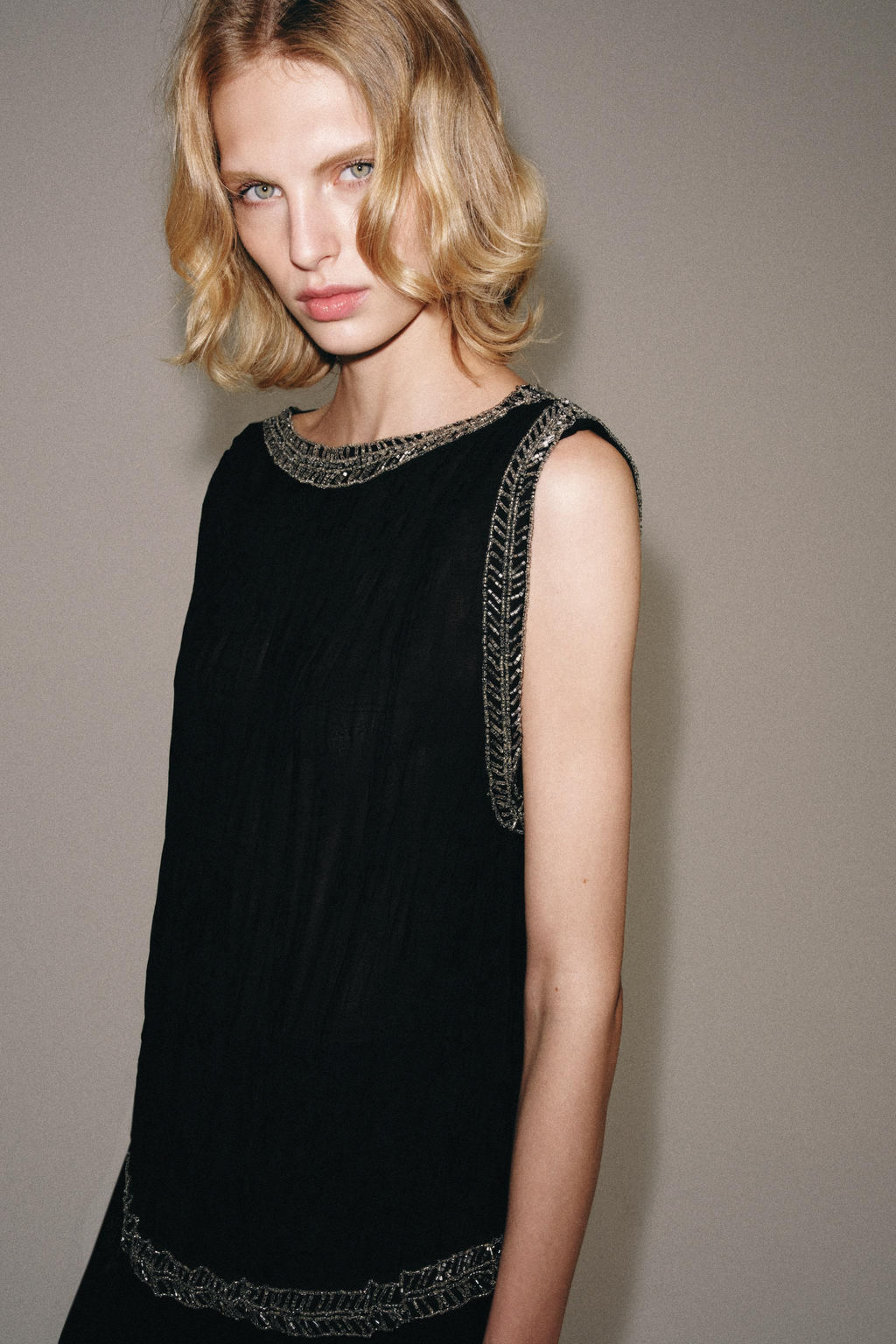 TOP JACQUARD ABALORIOS ZW COLLECTION / Negro