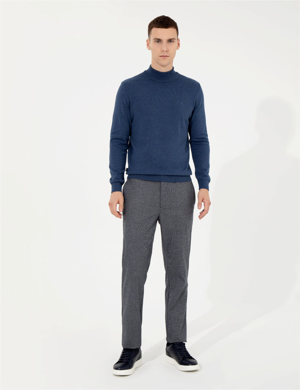 _ndigo Melanj Slim Fit Yar_m Bal_k__ Yaka Basic Triko Kazak