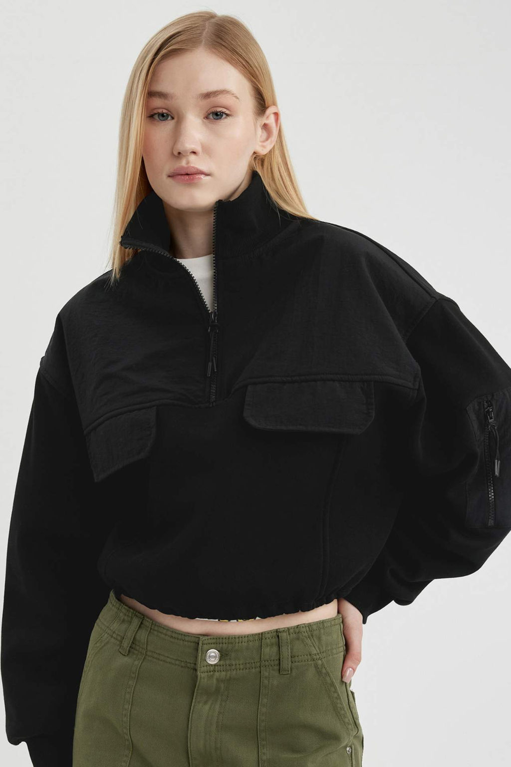 Coool Fermuarl? Yaka Crop Kal?n Sweatshirt - Defacto фото 2