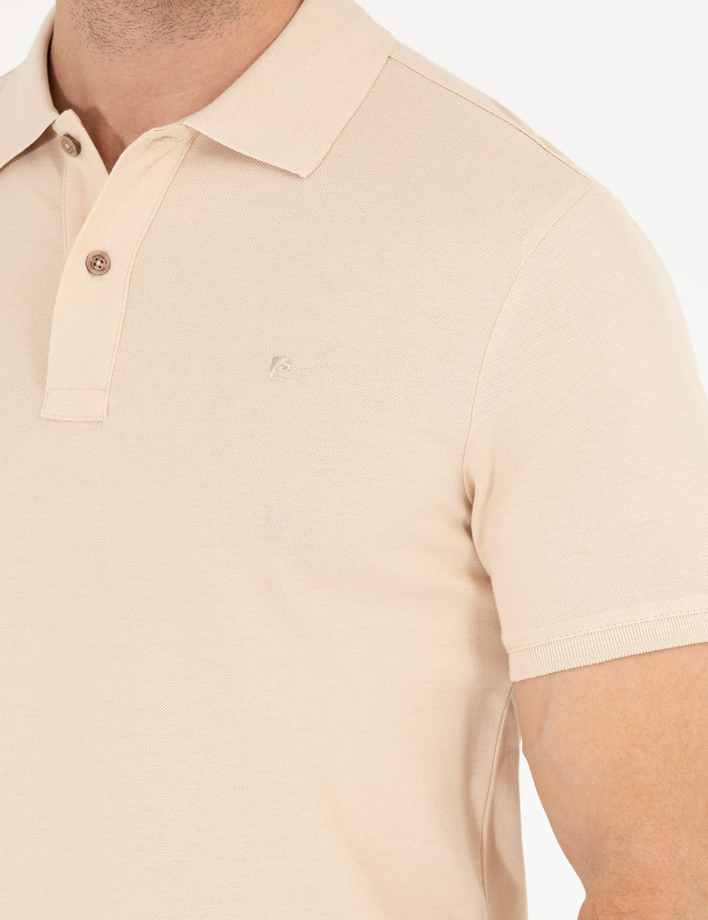 Bej Slim Fit Polo Yaka Basic Ti__rt