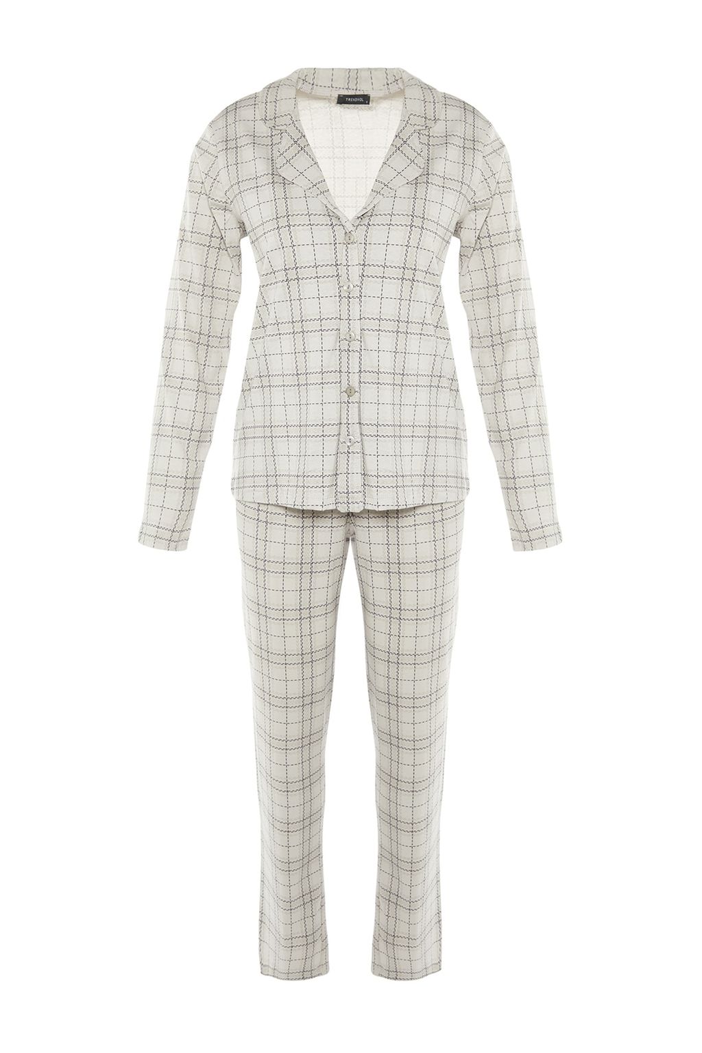 Trendyolmilla Bej %100 Pamuklu Ekoseli Orme Pijama Tak?m? THMAW20PT0266