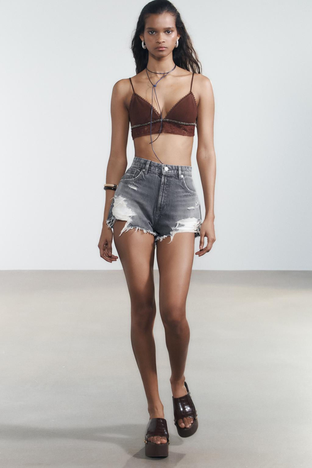 HIGH-WAIST CURVED DENIM SHORTS - Zara фото 8