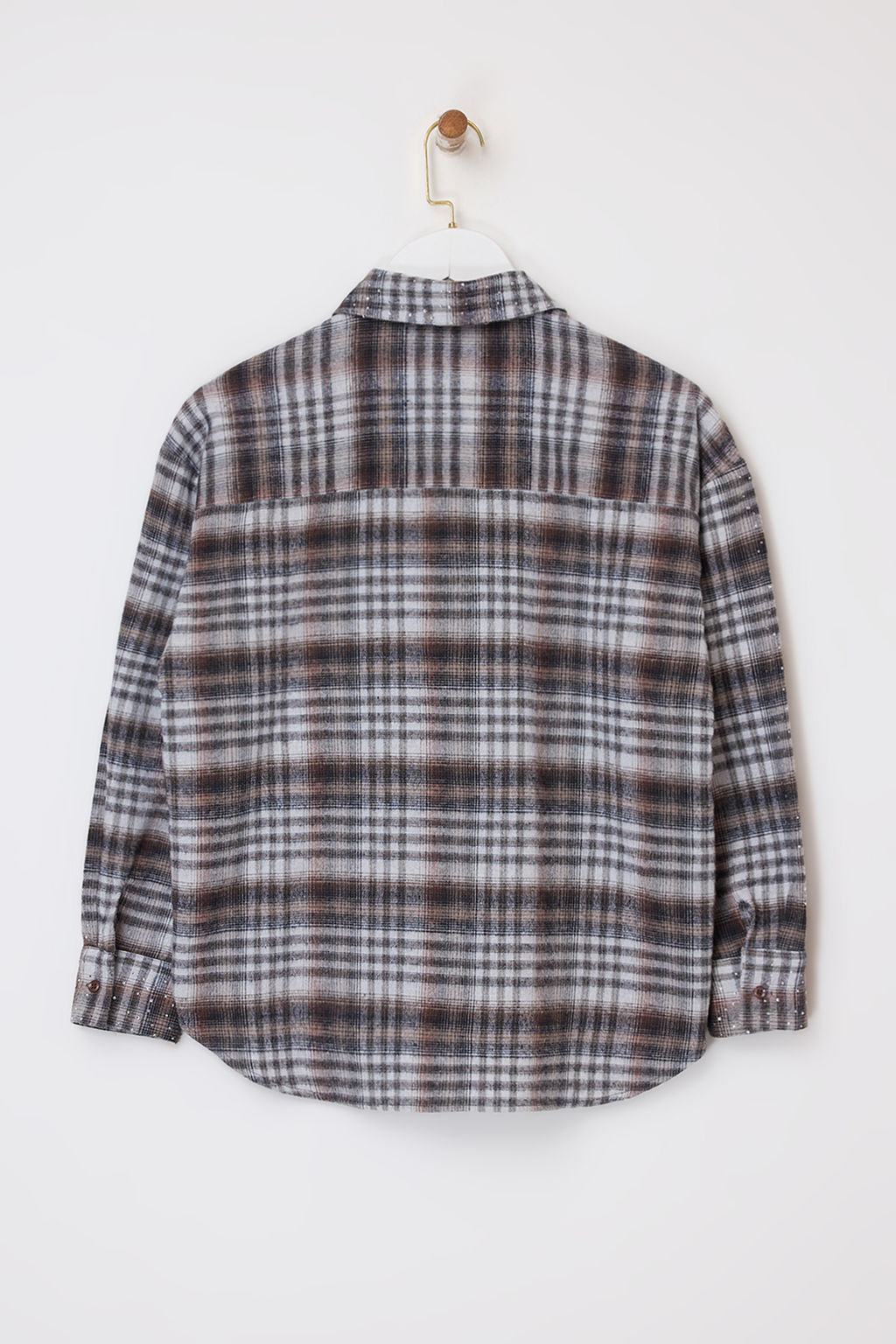 Kahverengi-Cok Renkli Ekoseli Tas Bask?l? Genis Kal?p Gomlek TWOSS26GO00029 - Trendyolmilla фото 8