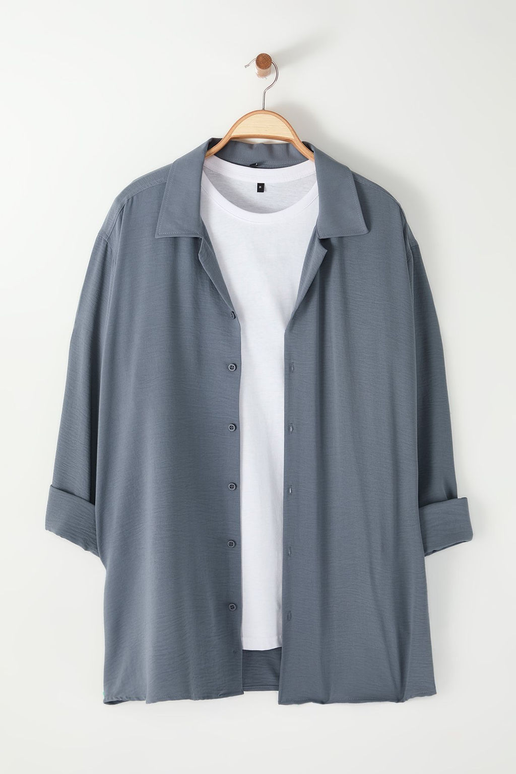 TRENDYOL MAN Siyah Regular Fit Fit Apas Yaka Yazl?k Keten Gorunumlu Buyuk Beden Gomlek TMNSS24AX00012 - Trendyolmilla фото 2