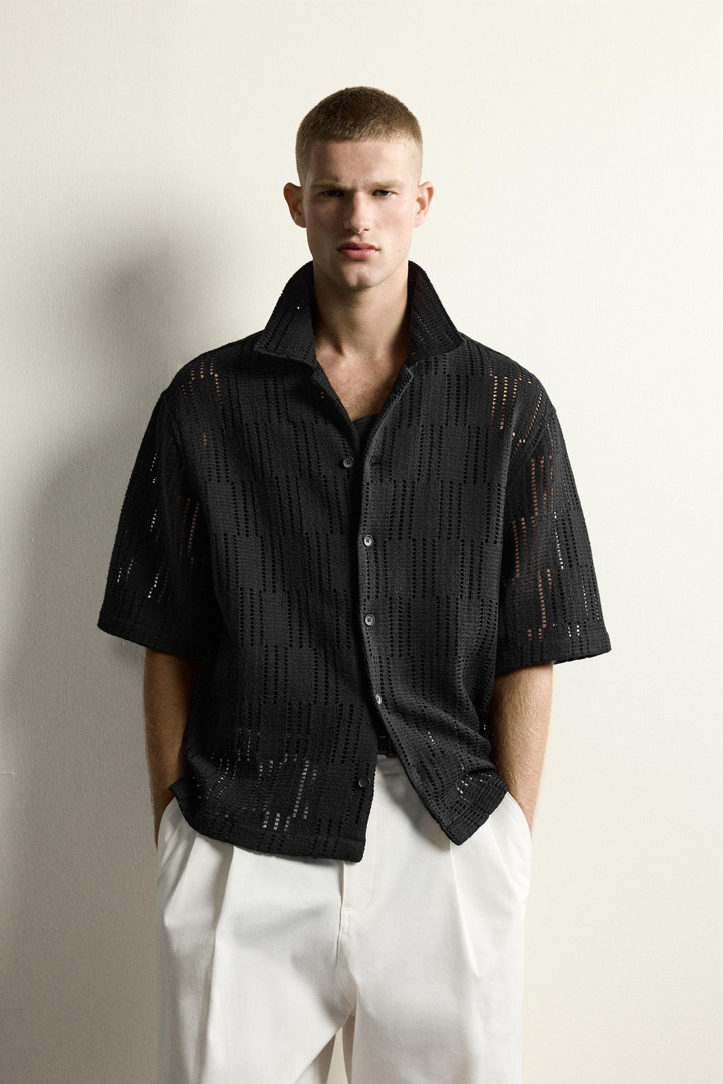 CAMISA RELAXED FIT ESTRUCTURA CALADA / Negro - Zara фото 2