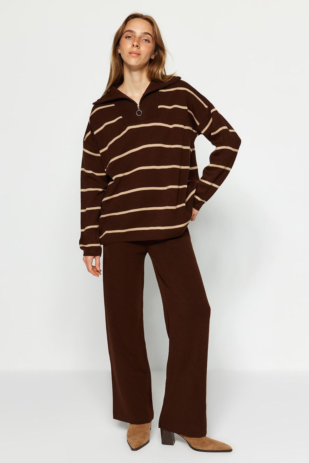 Siyah Genis Kal?p Fermuarl? Triko Alt-Ust Tak?m TWOAW24AU00025 - Trendyolmilla фото 10