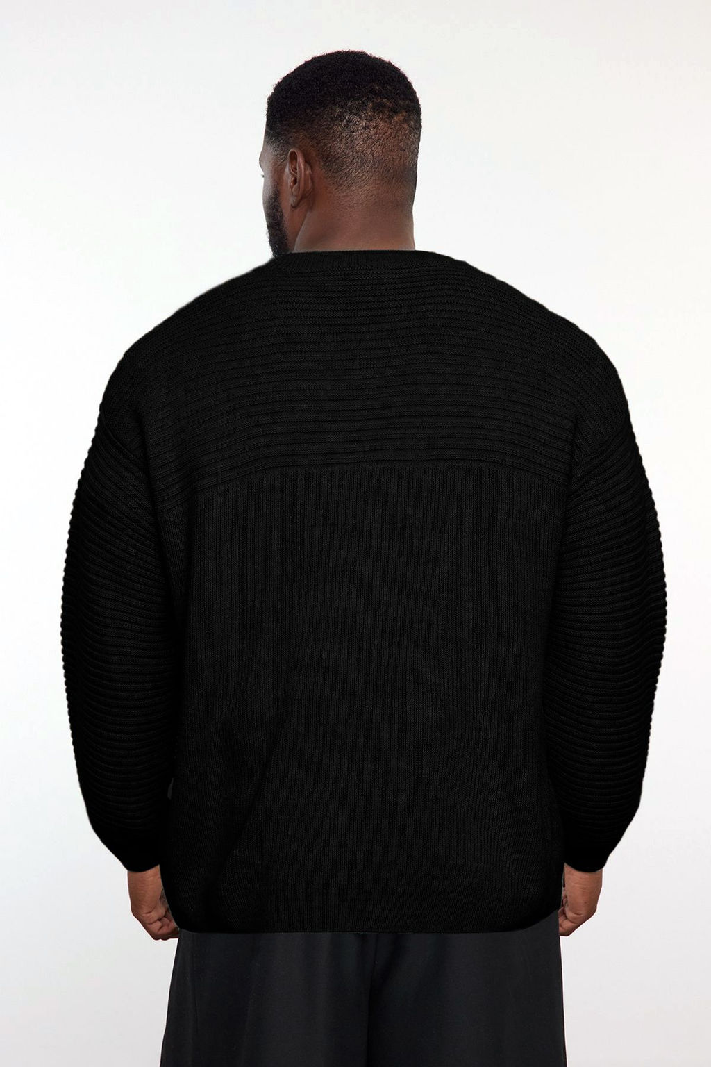 TRENDYOL MAN Siyah Oversize Bisiklet Yaka Dokulu Triko Buyuk Beden Kazak TMNAW25AN00010 - Trendyolmilla фото 5
