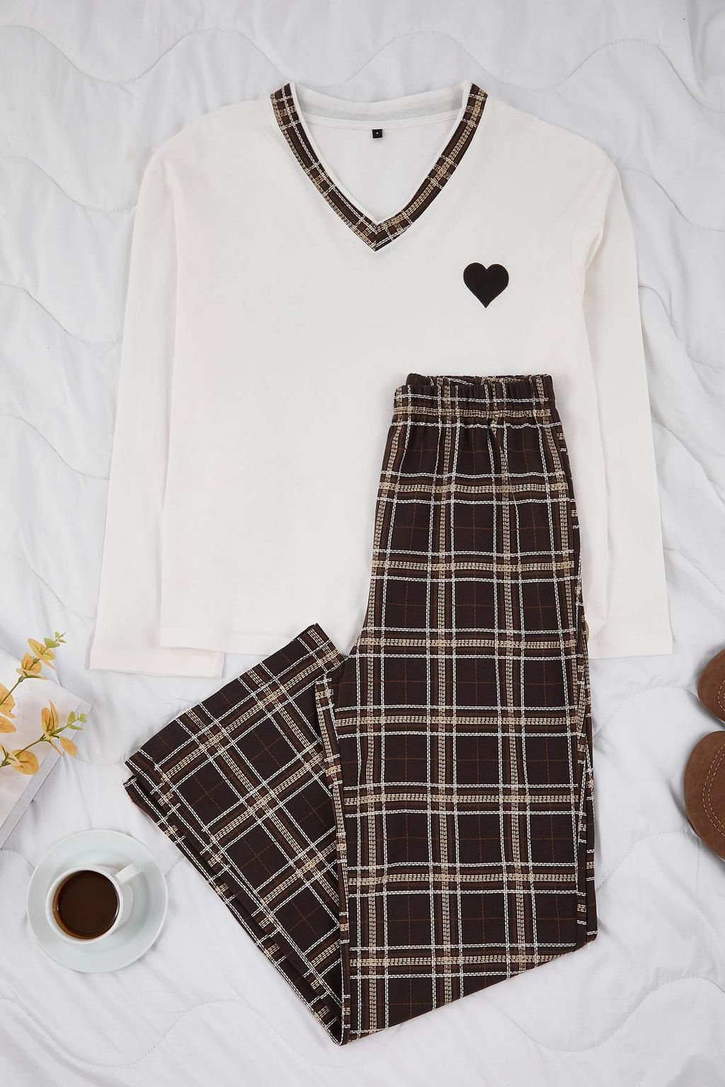 Siyah %100 Pamuklu Kalpli Ekoseli Orme Pijama Tak?m? THMAW26PT00063