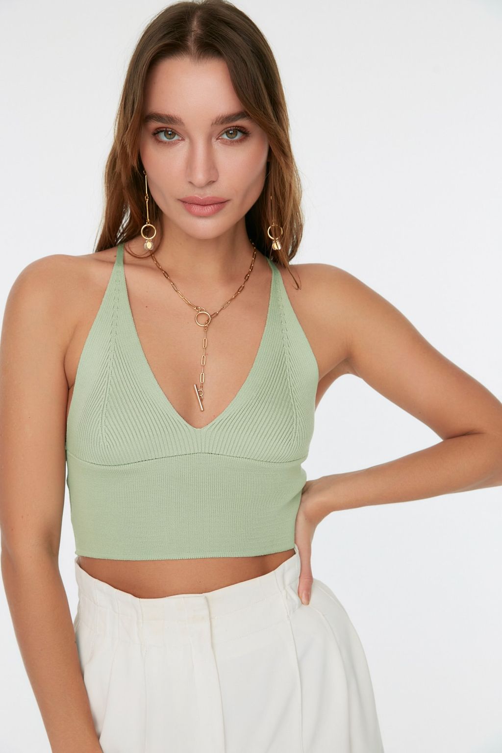 Mint Super Crop S?rt Detayl? Ince Bluz TWOSS22BZ0760