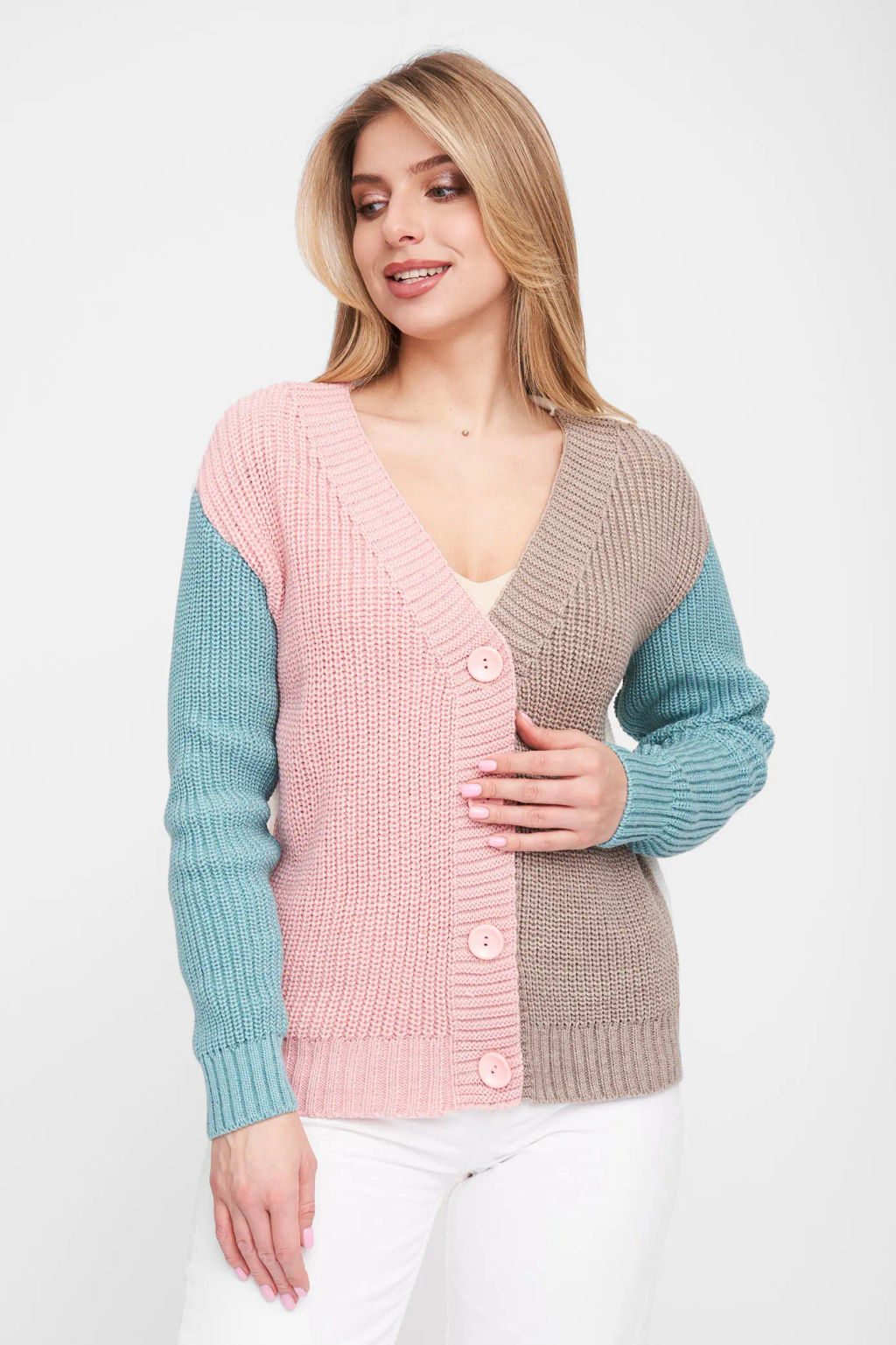 ЗЛАТА Жакет В 1554/мятно-розовый микс