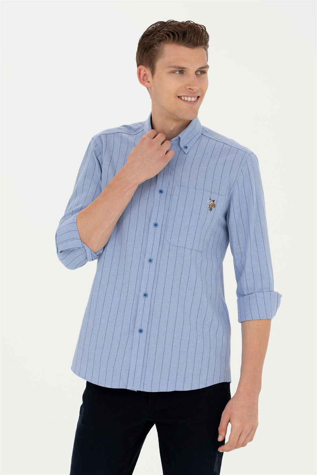 Мужская синяя рубашка с длинным рукавом - U.s. polo assn фото 8