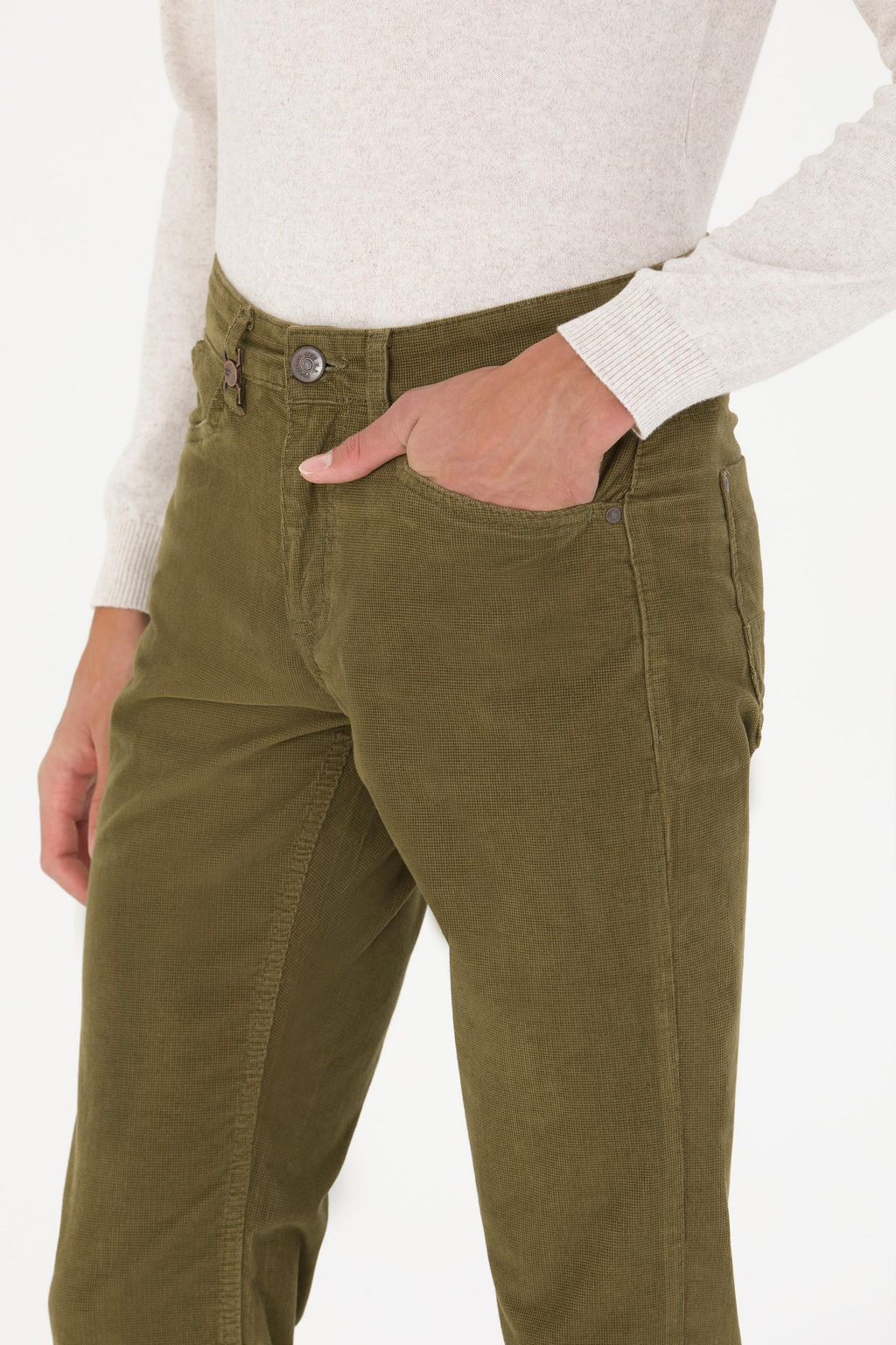 Erkek Regular Fit Haki Kanvas Pantolon