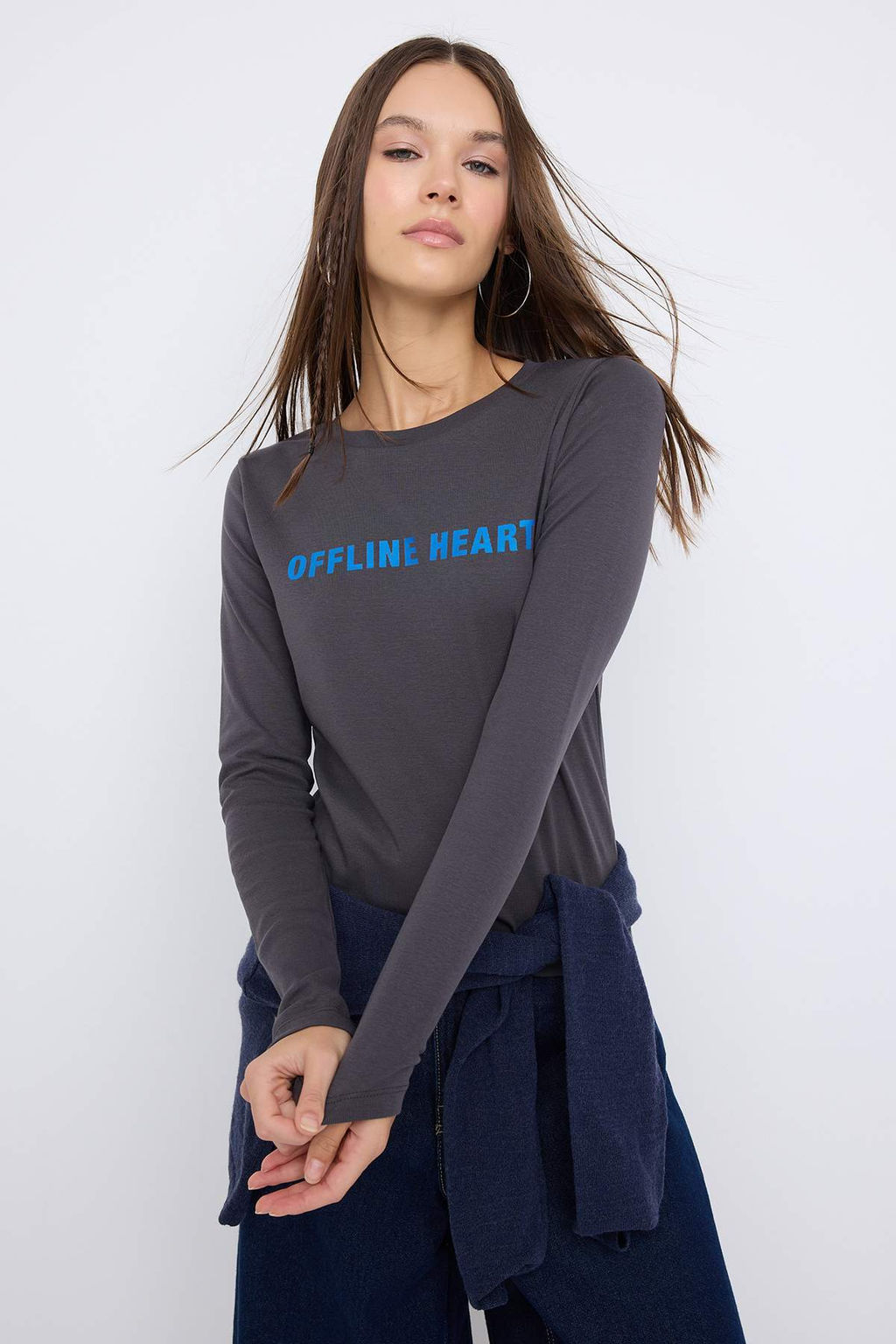 Teen Antrasit Bask?l? Fitted/Vucuda Oturan Orme Bluz TWOAW25BZ00126