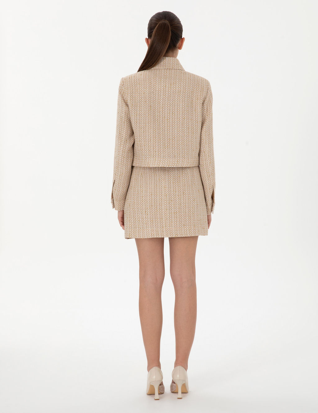 Bej A Kesim Dokuma Etek