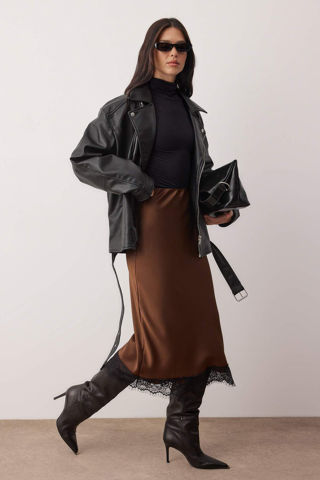 Kahverengi Dantel Detayl? Midi Boy Saten Etek TWOAW26ET00169