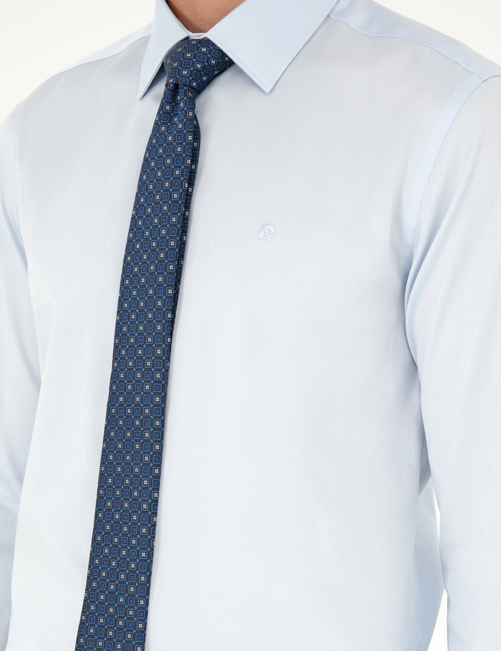 A__k Mavi %100 Pamuk Parlak Saten Slim Fit Uzun Kollu Basic G_mlek