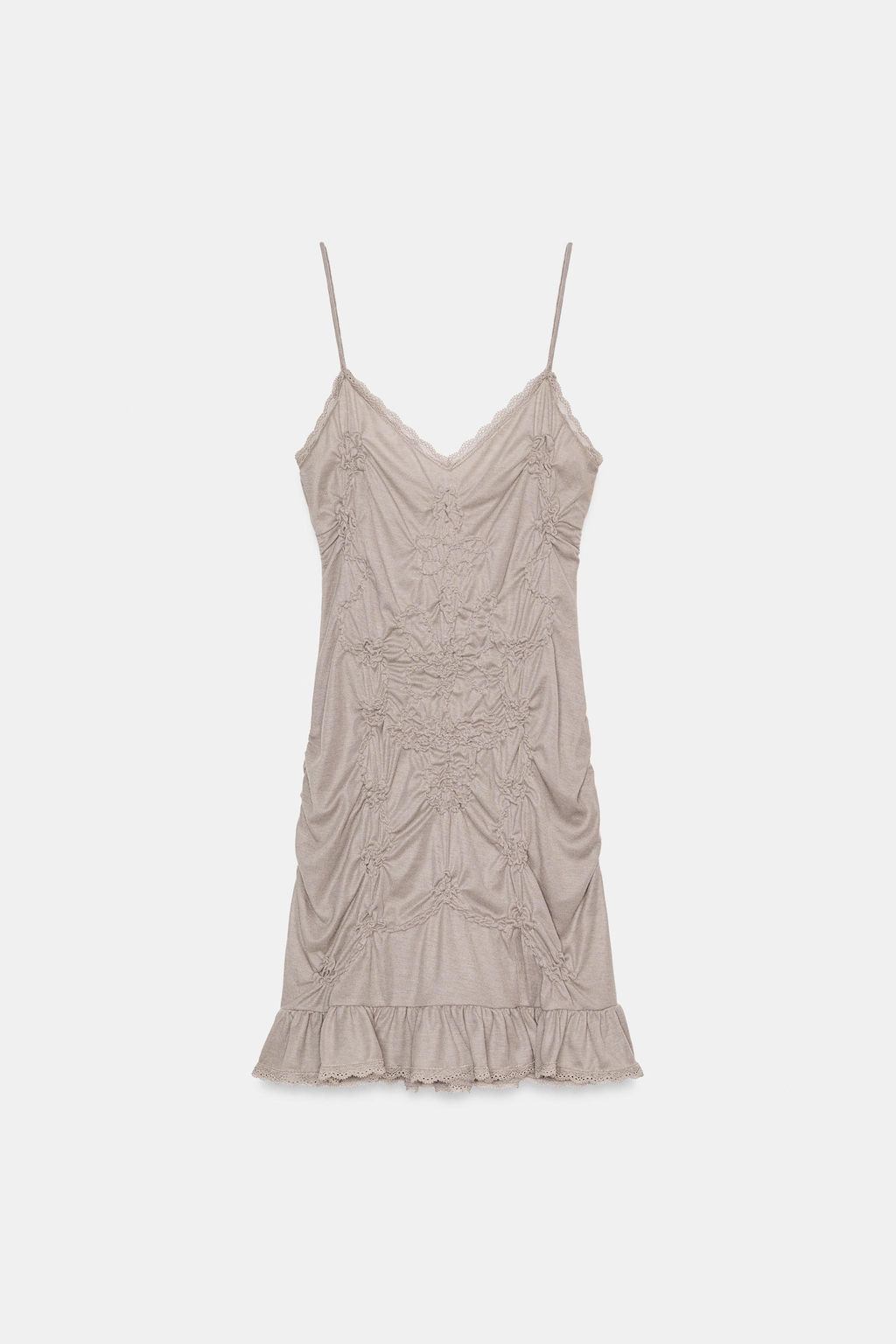 VESTIDO CORTO FRUNCES ENCAJE / Marr?n / Topo - Zara фото 6