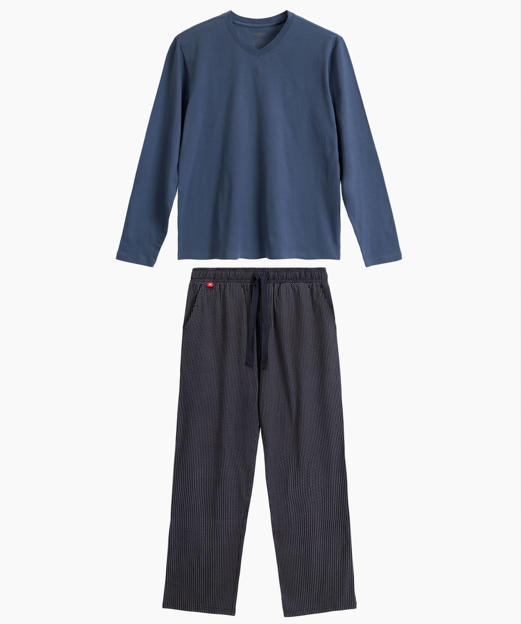 ATLANTIC NMP-389 Пижама мужская Small Print темно-голубой + темно-синий фото 2