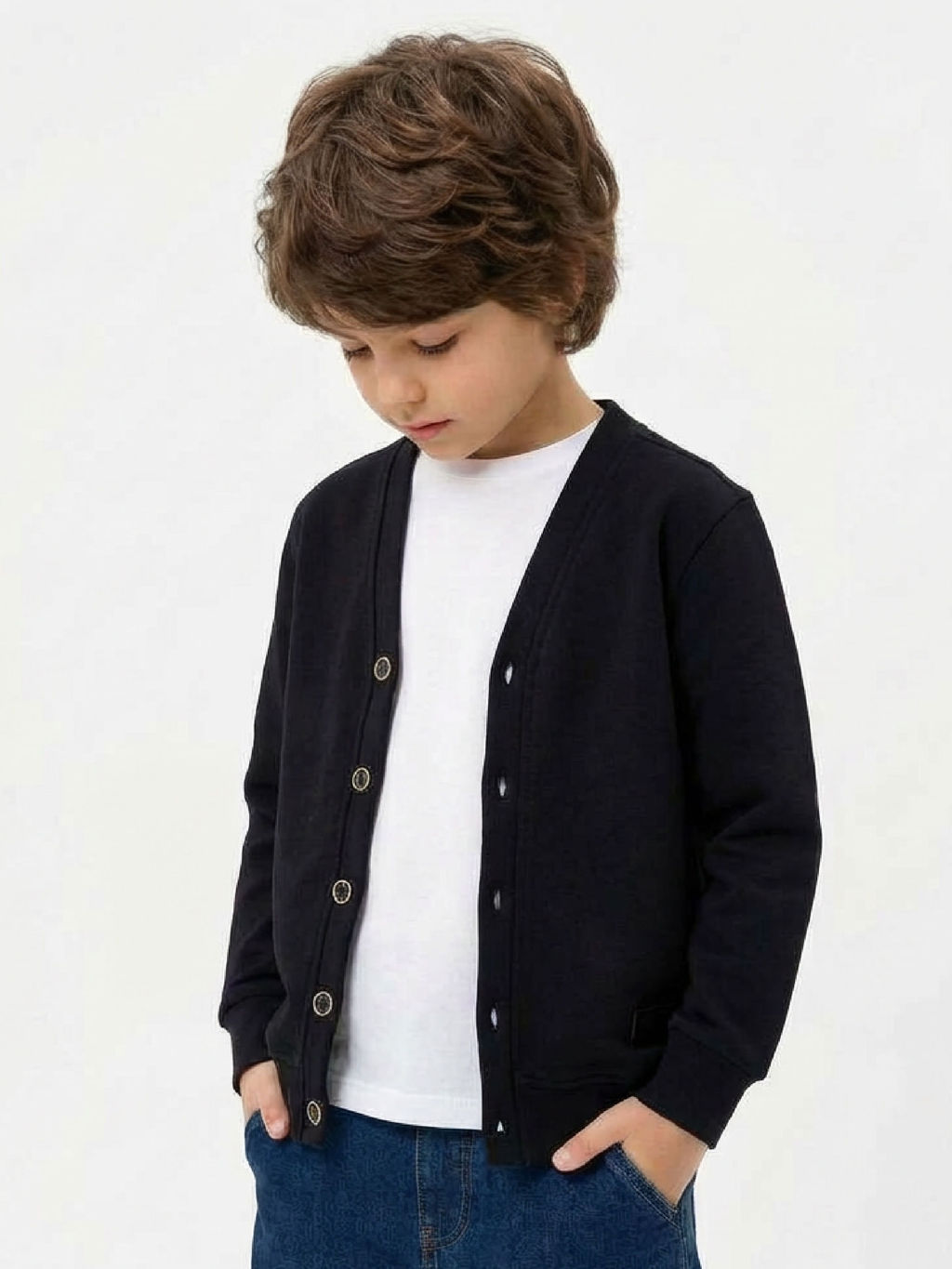 Кардиган на пуговицах 22-1757 черный - Mini maxi фото 2