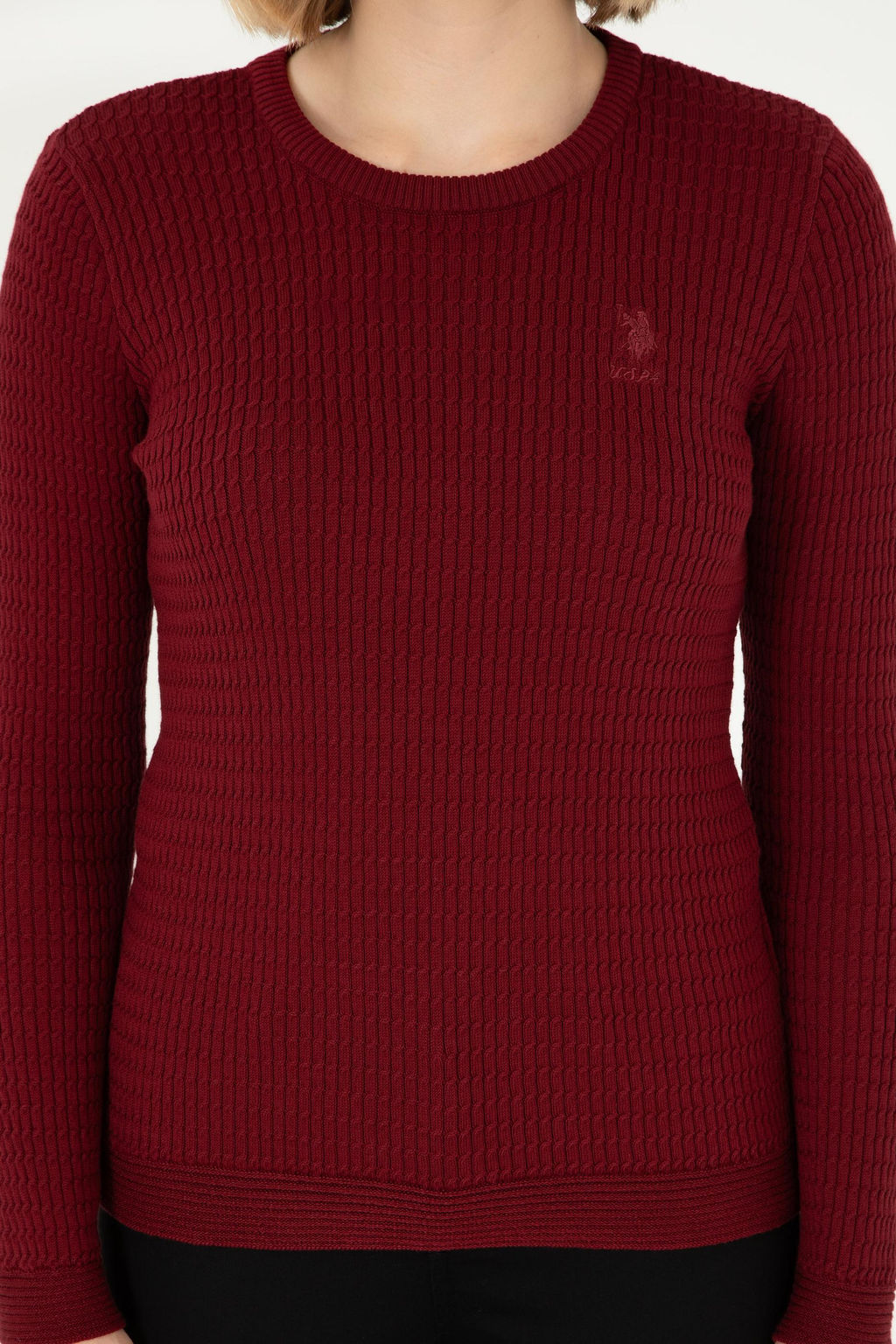 Kad_n Bordo Bisiklet Yaka Basic Kazak