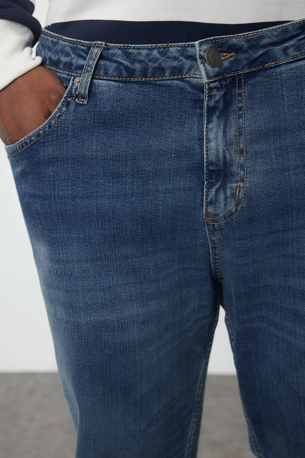 Erkek Indigo Regular Fit Buyuk Beden Denim Kot Jeans TMNAW25CJ00000