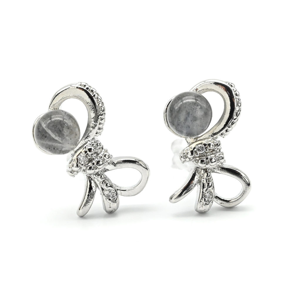 Пусеты с лабрадором Бантик 14*9мм, 2,1г