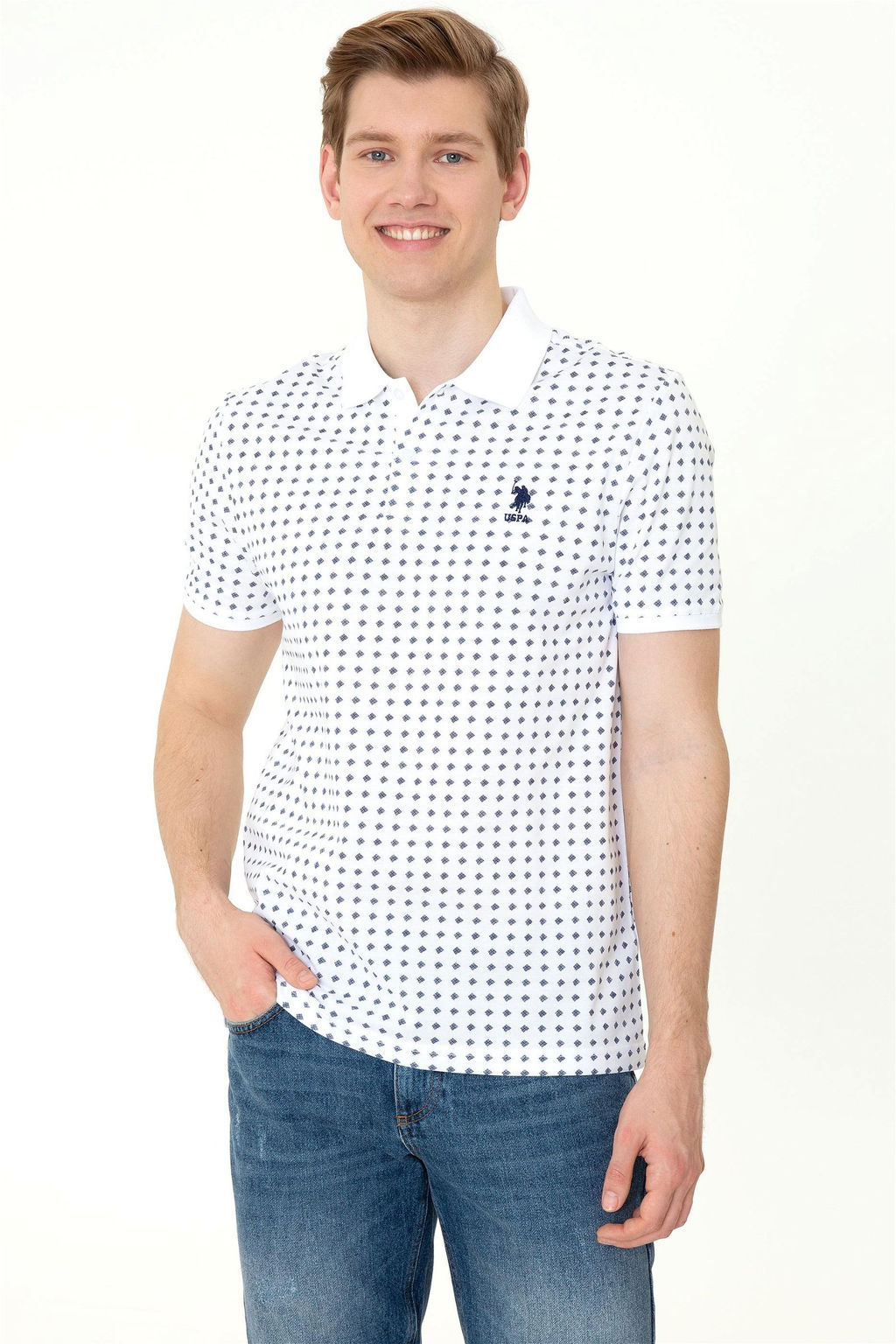 U. S. Polo Assn Мужская белая футболка с воротником-поло - U.s. polo assn фото 7