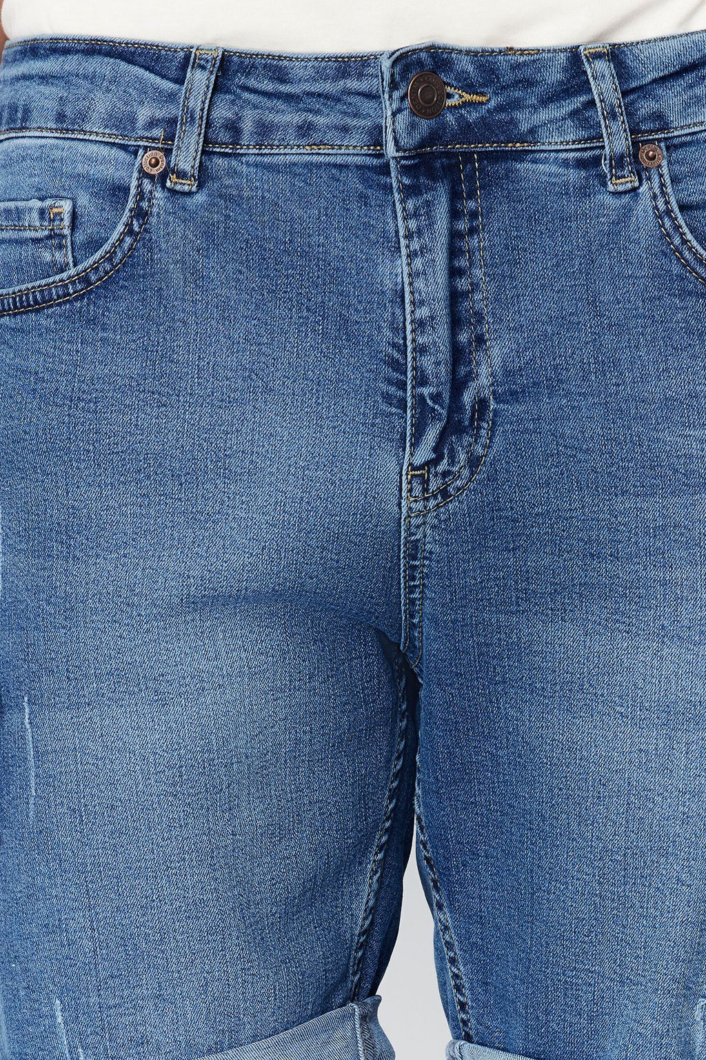 TRENDYOL MAN Mavi Slim Fit T?rm?k Destroylu Denim Kot Sort TMNSS21SR0727 - Trendyolmilla фото 10