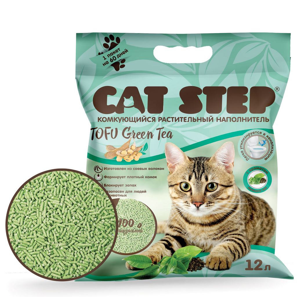 Наполнитель комкующийся растительный CAT STEP Tofu Green Tea, 6 л  фото 2