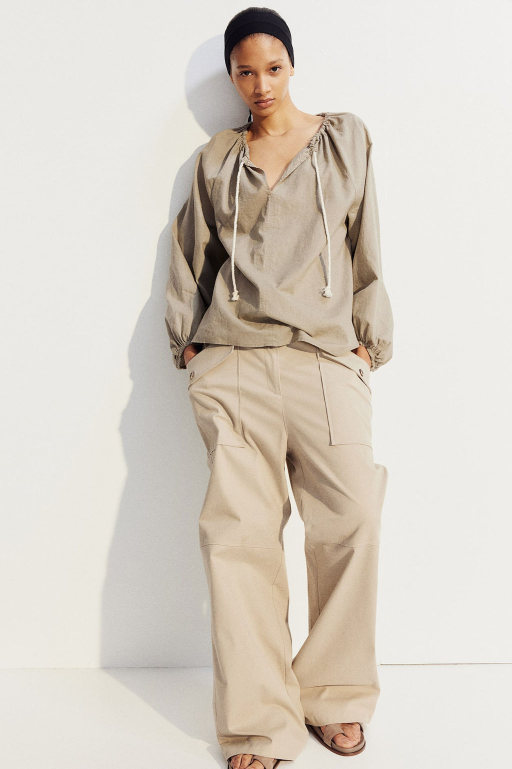 Blusa popover en mezcla de lino - H&m фото 4