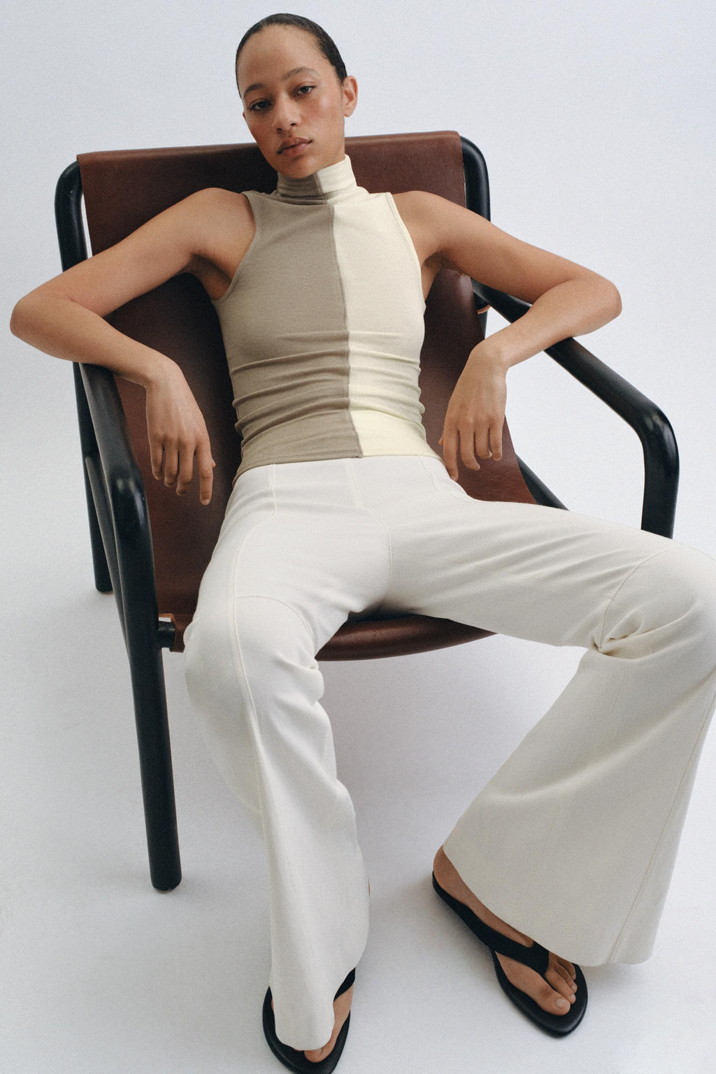 CAMISETA HALTER MANGA SISA / Crudo / Beige - Zara фото 2