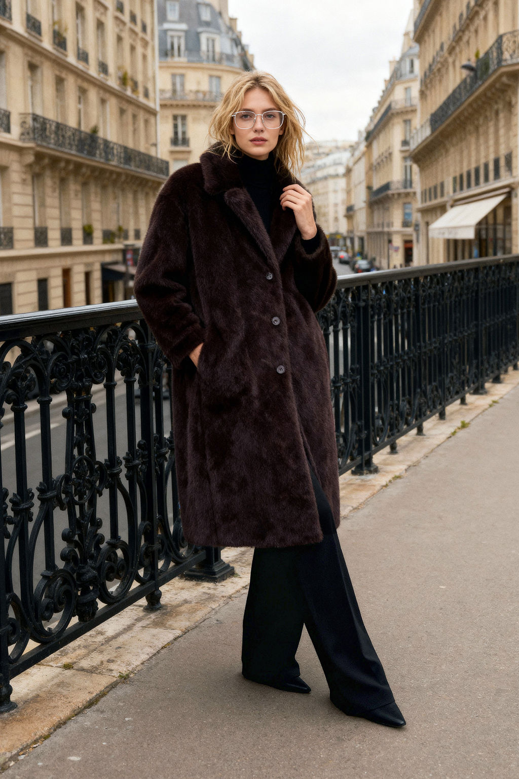 Koyu Kahverengi Kurklu Mono Kapama Oversize Uzun Kaban TWOAW26KB00002 - Trendyolmilla фото 9