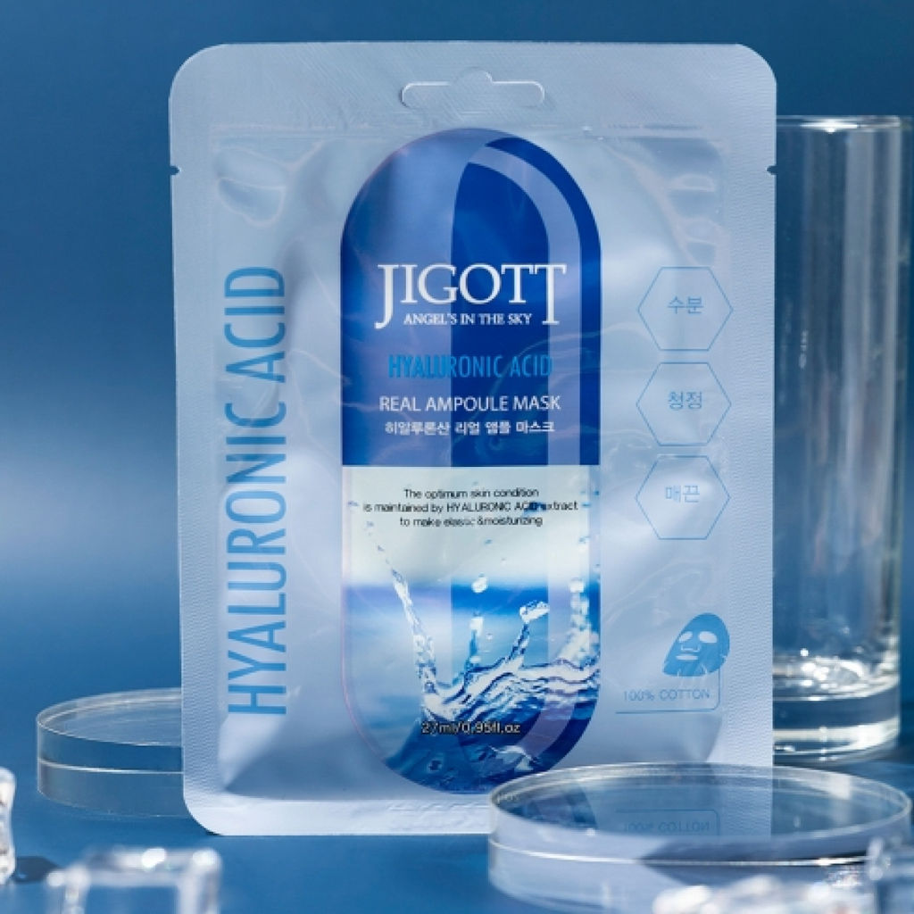 Jigott Ампульная тканевая маска с гиалуроновой кислотой / Hyaluronic Acid Real Ampoule Mask, 27 мл