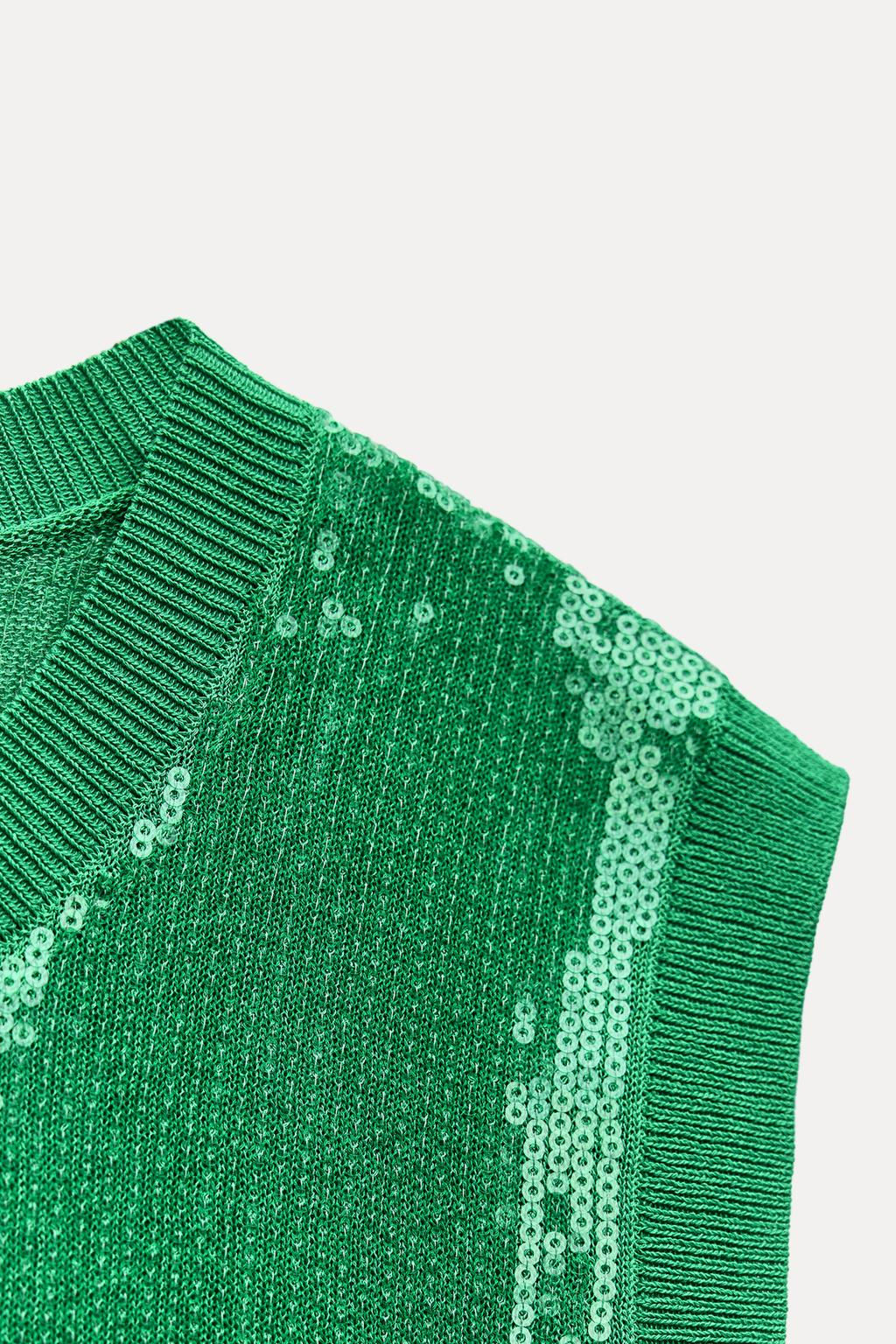SLEEVELESS SEQUINNED KNIT TOP - Zara фото 17