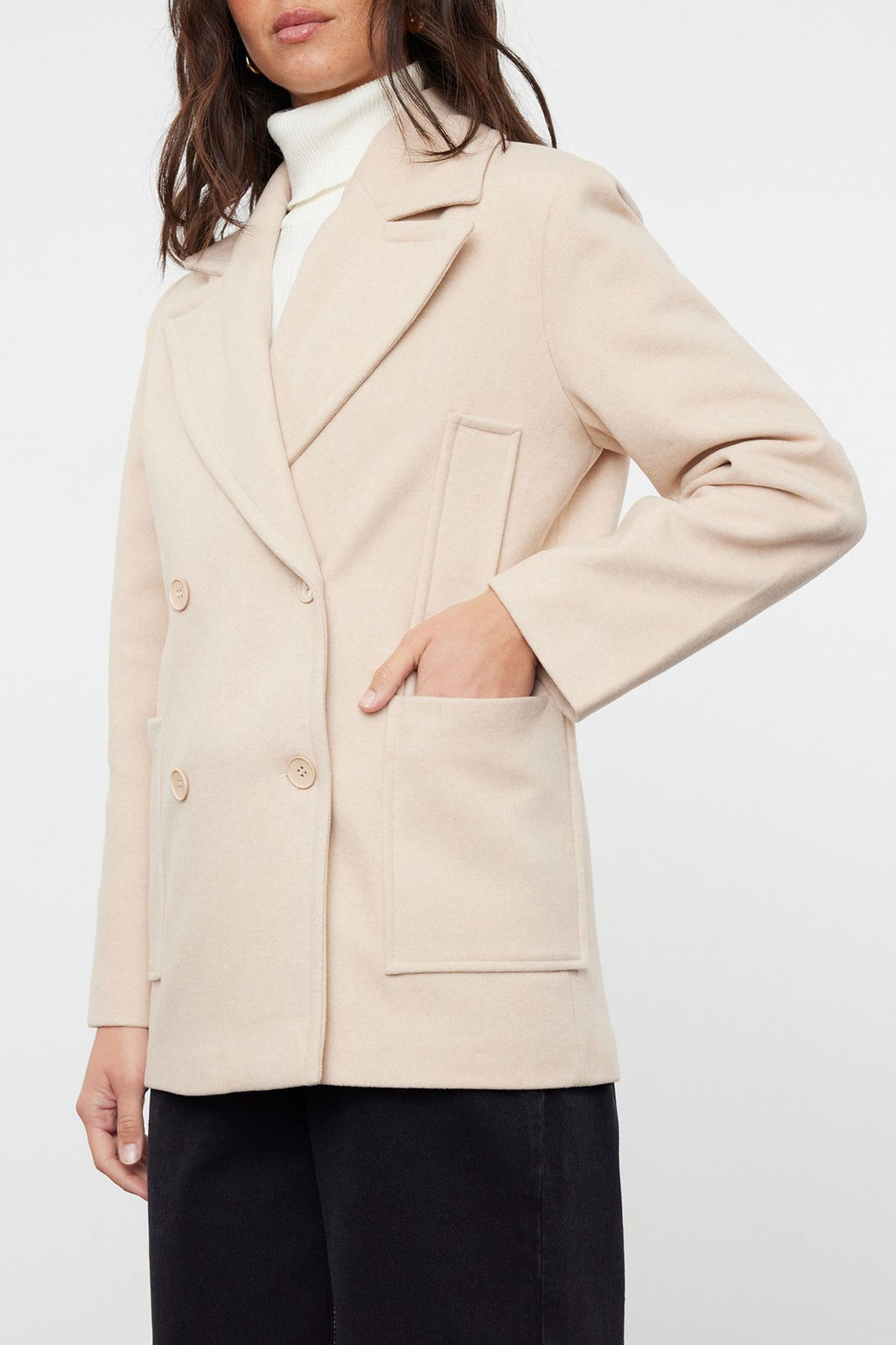 Tas Regular Cep Detayl? Yumusak Dokulu K?sa Ceket Kaban TWOAW25KB00007