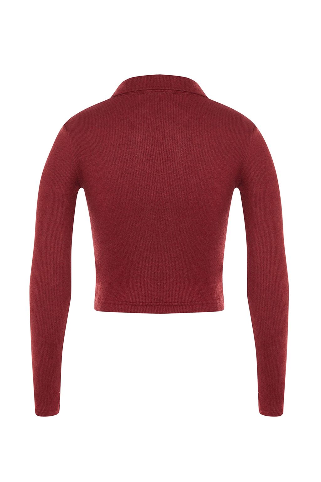 Trendyolmilla Indigo Dugme Detayl? Vucuda Oturan Crop Polo Yaka Fitilli Esnek Orme Bluz TWOAW22BZ0522