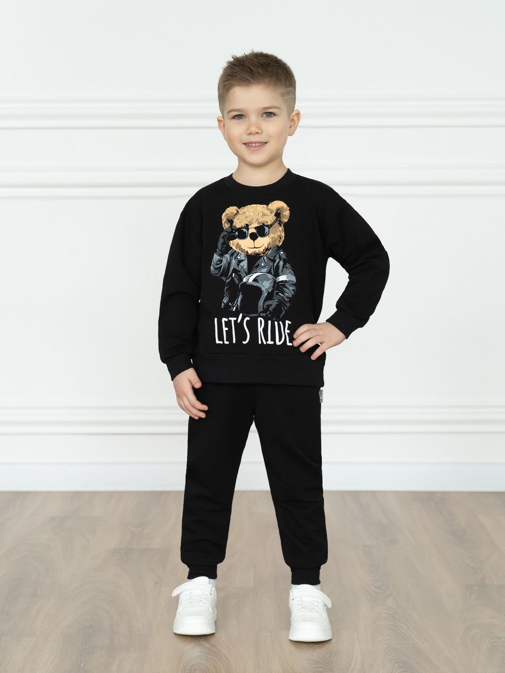 Костюм детский черный тедди байкер 7045г (98, 56)