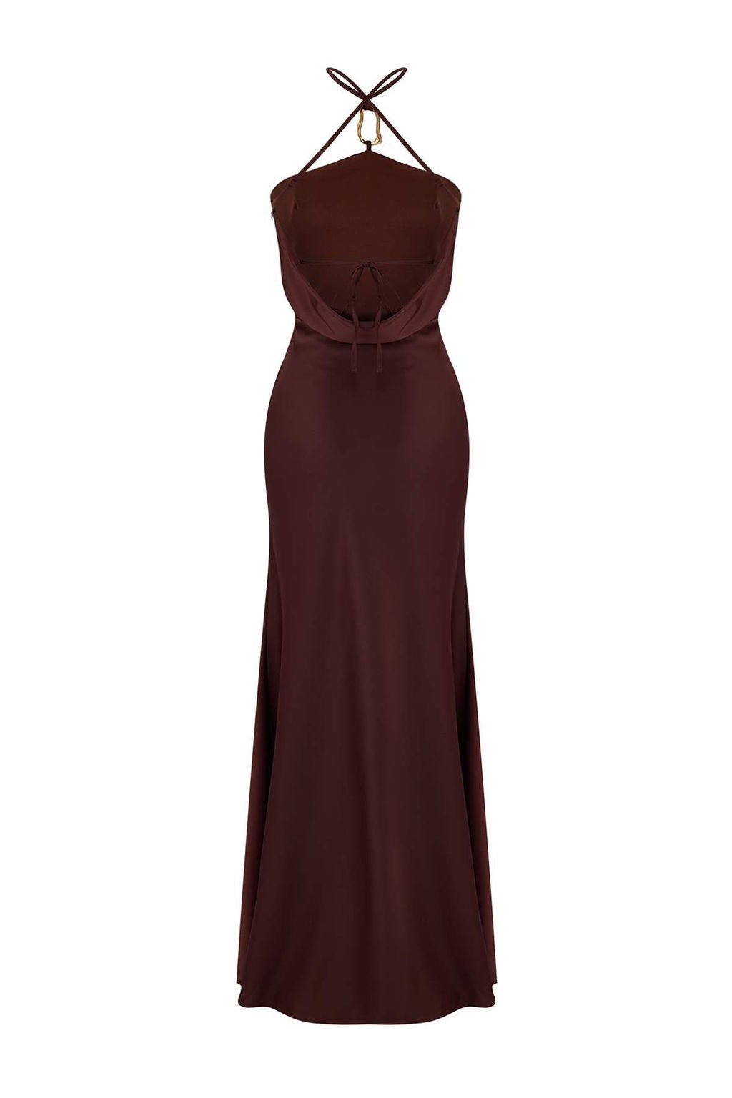 Kahverengi Aksesuar Detayl? Dokuma Saten Maxi Abiye & Mezuniyet Elbisesi TPRSS26AE00013  - Trendyolmilla фото 7