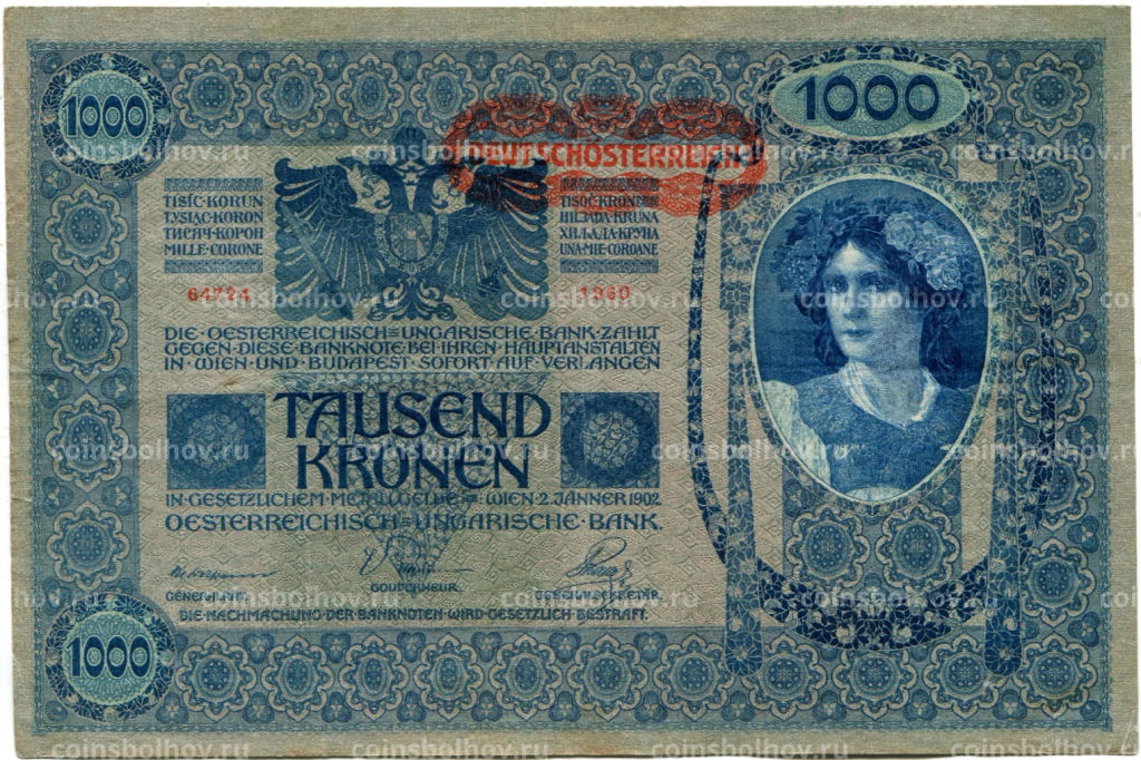 1000 крон 1902 года Австрия  надпечатка