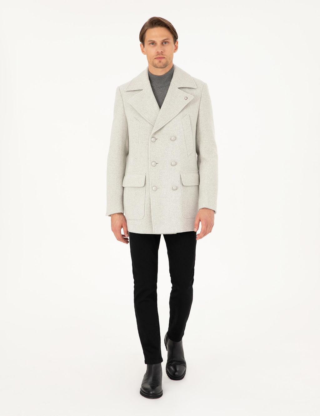 Пальто Pierre Cardin Ex Slim Fit Kaşe светло-серое