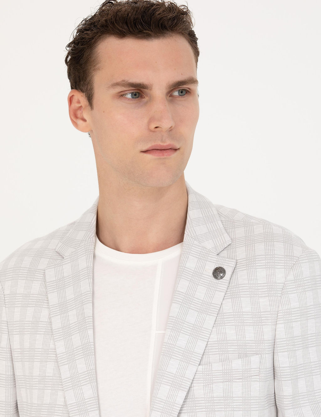 A__k Gri Pamuk Kar___ml_ Slim Fit Ekose Ceket