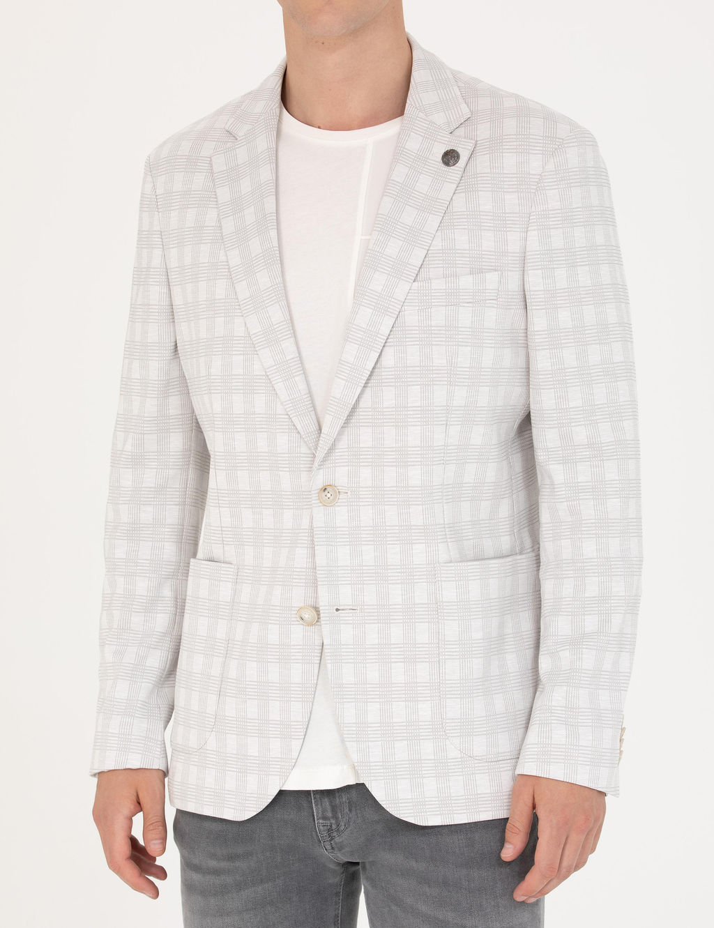 A__k Gri Pamuk Kar___ml_ Slim Fit Ekose Ceket